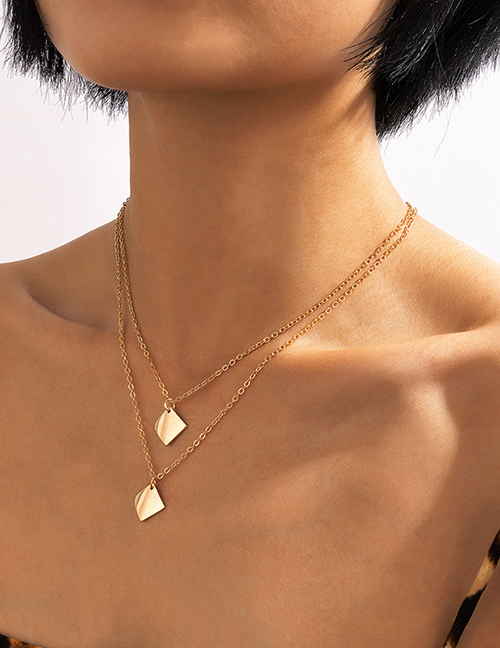 Fashion Gold Alloy Geometric Diamond Double Layer Necklace