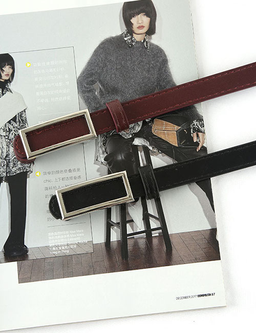 Fashion Claret Rectangular Snap Slim Belt