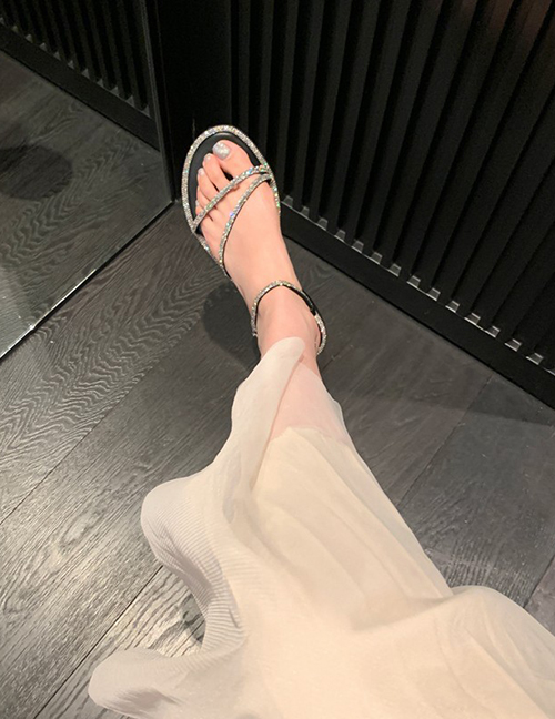 Fashion Apricot Flat Sandals With Rhinestones