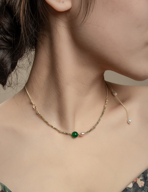 Fashion Green Pearl Crystal Beaded Necklace