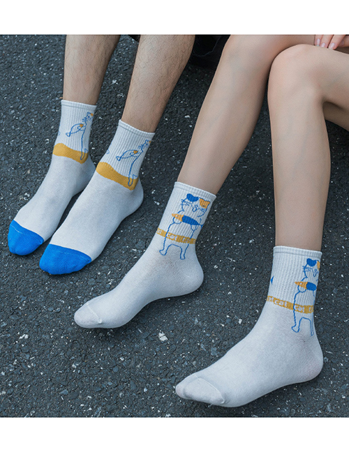 Fashion Blue Letters Cotton Geometric Print Socks