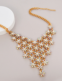 Fashion Color Alloy Diamond Flower Necklace