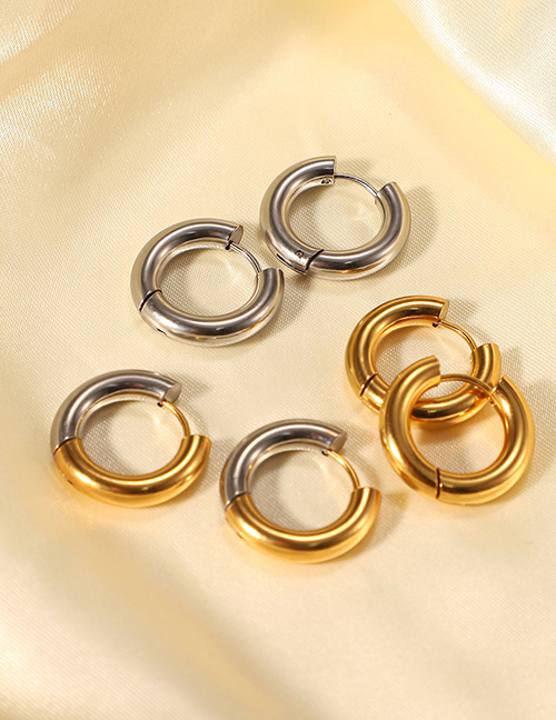Fashion 3# Titanium Steel Gold-plated Round Earrings