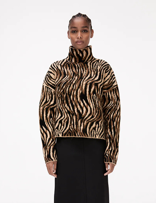 Fashion Animal Pattern Zebra Print Stand-up Collar Sweater