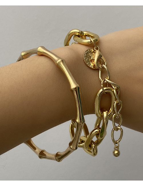 Fashion Gold Alloy Bamboo Link Chain Bracelet Set