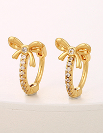 Fashion Gold Copper Inlaid Zirconium Bow Earrings