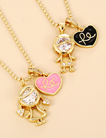 Fashion Pink Copper Inlaid Zirconium Drip Oil Girl Letter Love Necklace