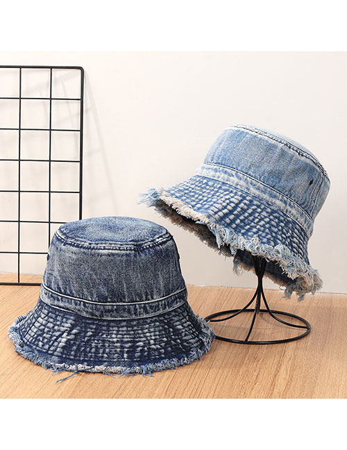 Fashion Navy Blue Denim Fringe Bucket Hat