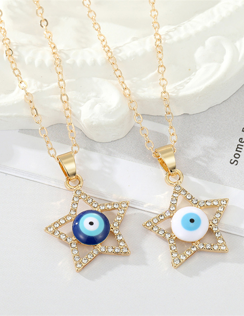 Fashion White Geometric Diamond Pentagram Eye Necklace
