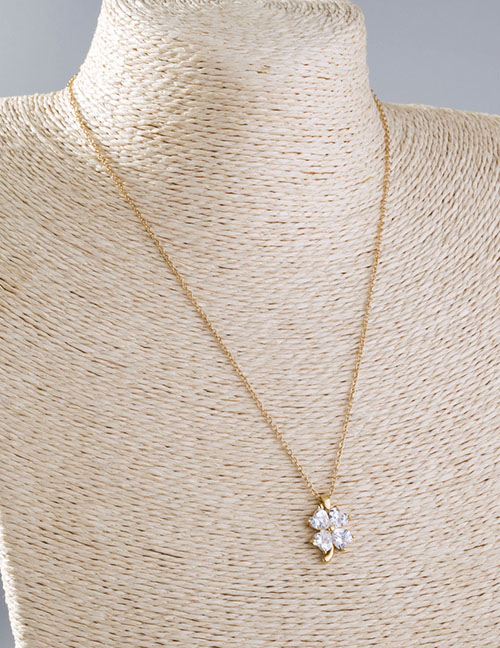 Fashion Gold Bronze Zirconium Geometric Four-leaf Flower Necklace
