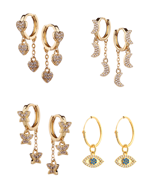 Fashion Love Copper Diamond Gold Plated Cross Moon Lightning Snake Earrings