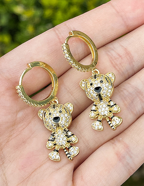 Fashion Gold Copper Inlaid Zirconium Tiger Earrings