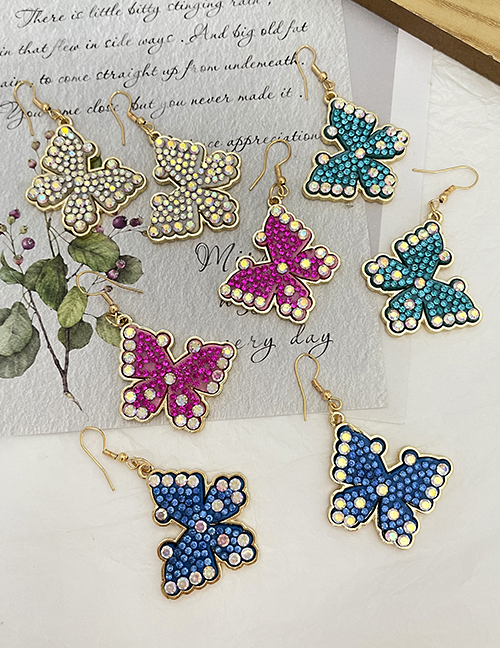Fashion Red Alloy Diamond Butterfly Drop Earrings
