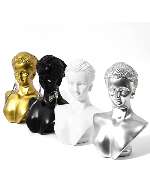 Fashion Resin Beauty Head In Silver Resin Mannequin Geometric Ornament Display Stand