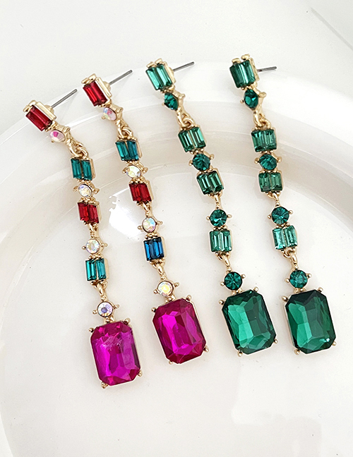 Fashion Red Alloy Diamond Square Drop Earrings