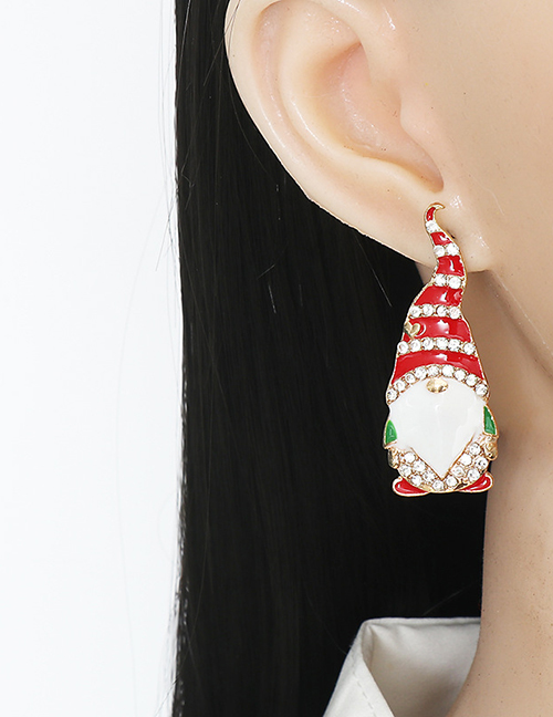 Fashion Color Alloy Diamond Drip Oil Santa Stud Earrings