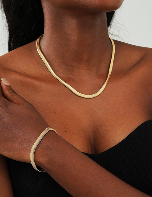 Fashion Gold Alloy Geometric Snake Bone Chain Bracelet Necklace Set