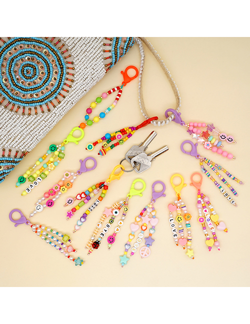 Fashion 16# Colorful Rice Beads Beaded Ceramic Keychain