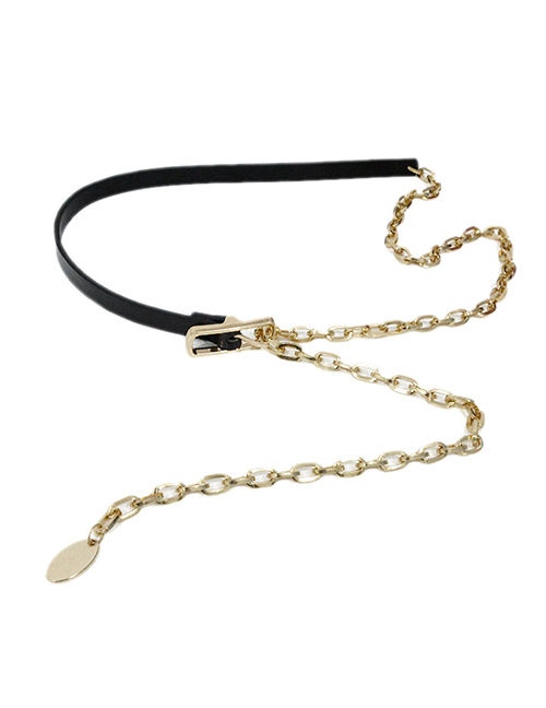 Fashion Silver Alloy Leather Panel Chain Fringe Thin Belt