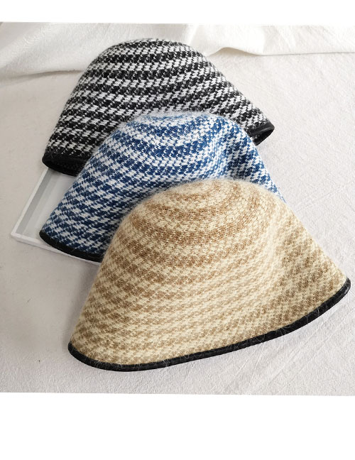 Fashion Navy Blue Dome Check Woolen Bucket Hat