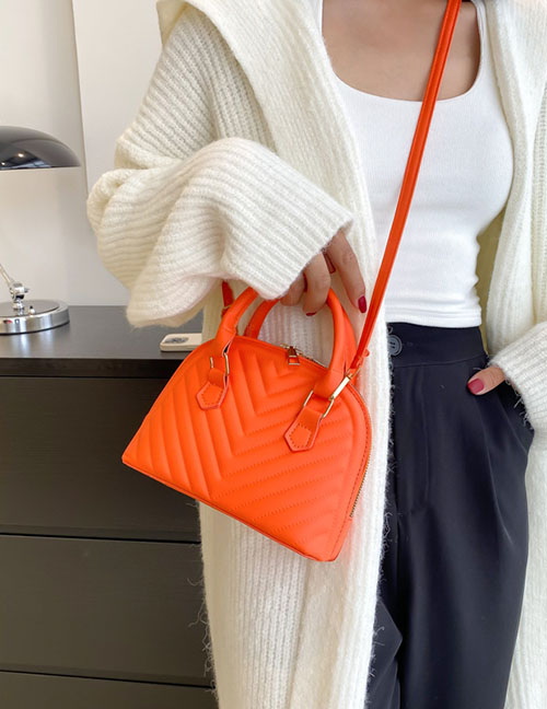 Fashion Orange Pu Embroidered Thread Large Capacity Crossbody Bag