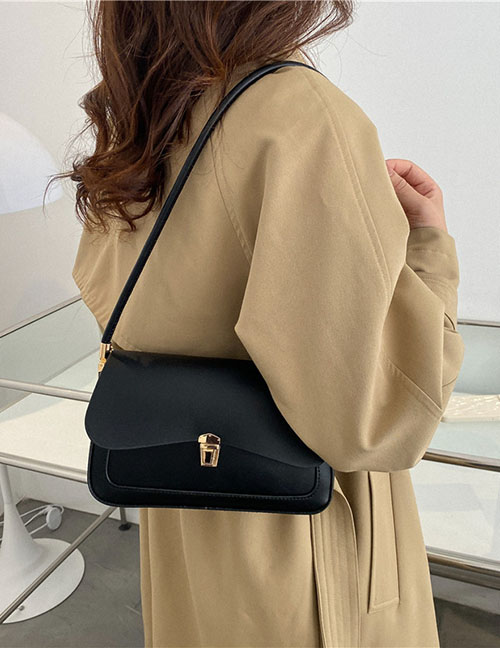Fashion Brown Pu Lock Flap Shoulder Bag