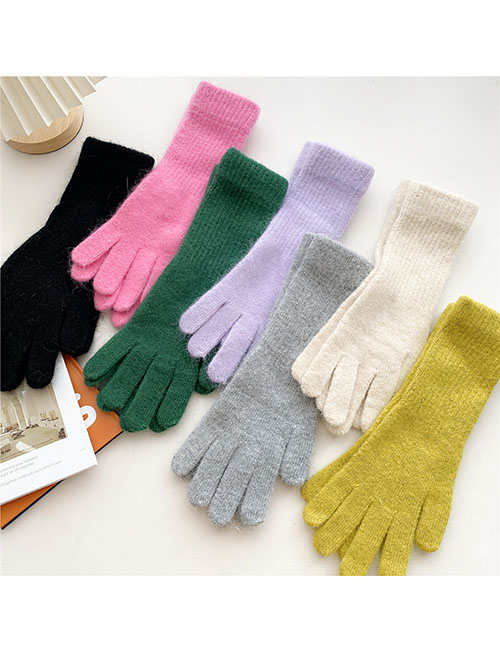 Fashion 7 Long Hair Solid Gloves Black Solid Color Knitted Full Coverage Gloves  Polyester