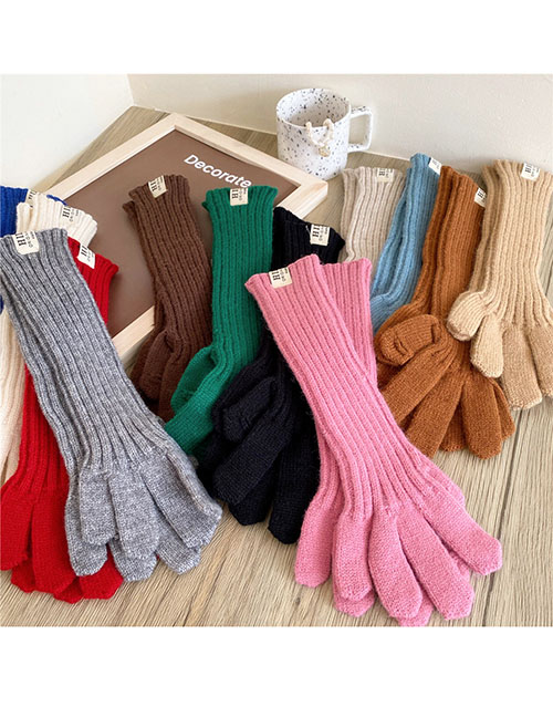 Fashion 13 Long Tassel Gloves Gray Solid Knitted Lengthening Gloves  Polyester