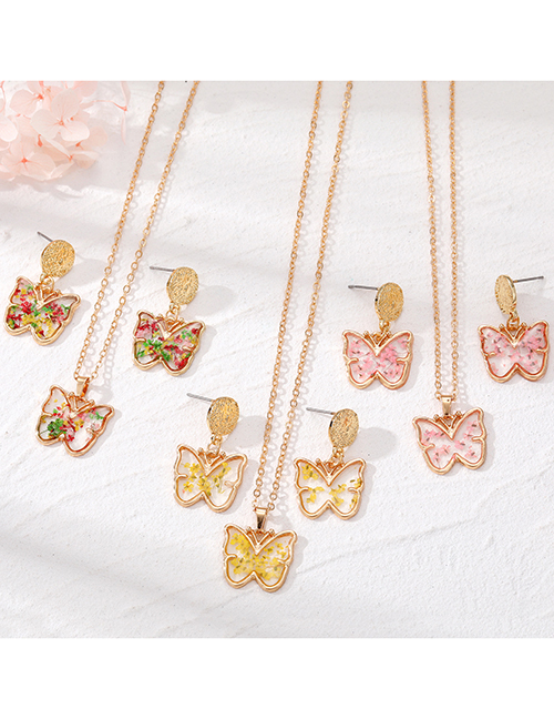 Fashion Butterfly Little Colorful Flower Set Resin Floral Butterfly Drop Necklace Set