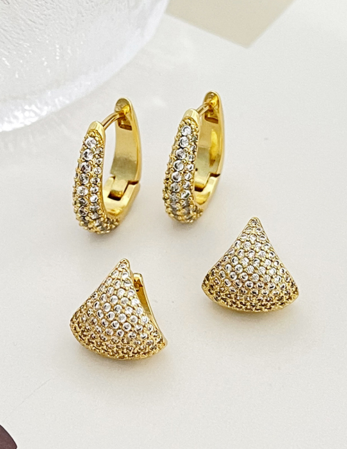 Fashion Golden 2 Brass Set Zircon Scallop Earrings