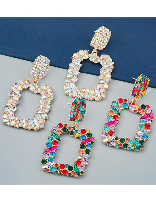 Fashion Ab Color Alloy Diamond Square Earrings