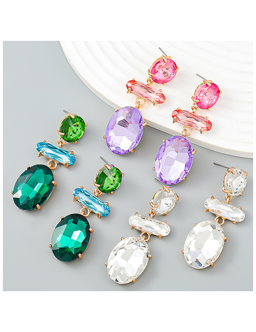 Fashion Purple Alloy Diamond Round Oval Drop Earrings