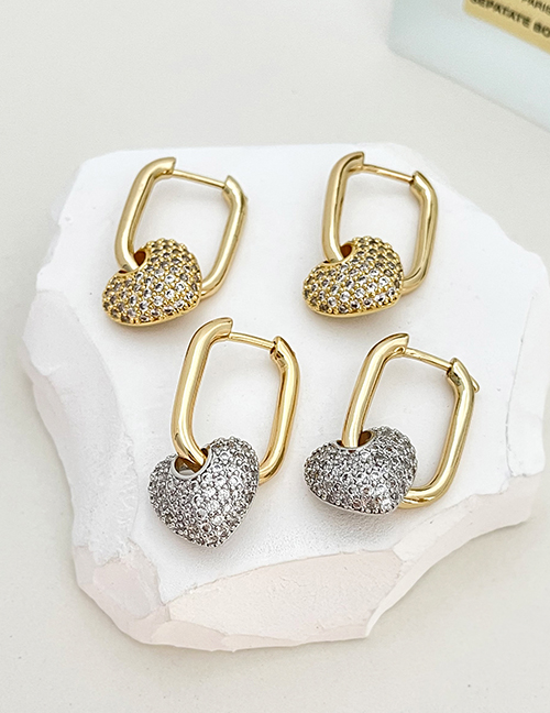 Fashion Gold Bronze Zircon Heart Pendant Square Earrings