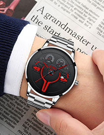 Fashion Rose Black Large Dial Steel Band Watch
