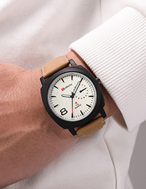 Fashion Khaki Black Surface Large Dial Belt Watch
