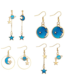 Fashion Blue Planet Blue Starry Sky Planet Earrings