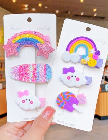 Fashion 3-piece Set Of Colored Hairpins Children's Cartoon Rainbow Sequins Five-pointed Star White Cloud Hairpin