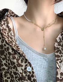 Fashion Gold Color Pearl Chain Coin Pearl Tassel Necklace