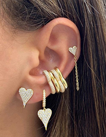 Fashion Ear Buckle Peach Heart K Gold Full Diamond Love Heart Earrings