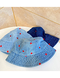 Fashion Medium Blue Love Embroidered Denim Fisherman Hat