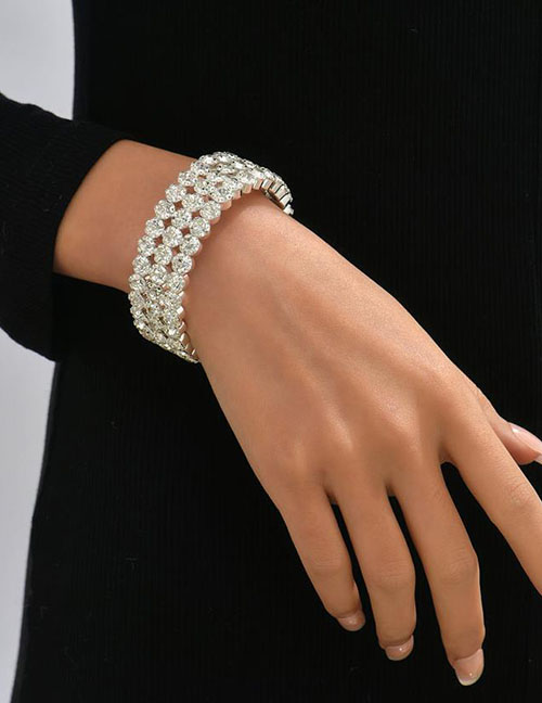 Fashion Silver Wide Face Cuff Bracelet In Metal And Diamonds