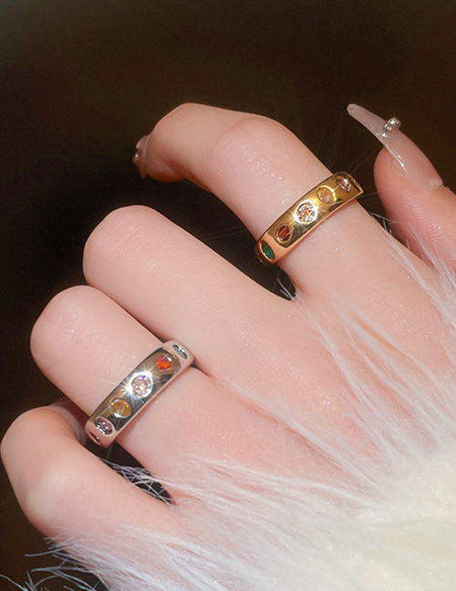Fashion Ring - Gold (gold Plating) Brass Zirconia Geometric Split Ring