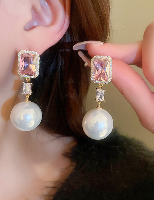 Fashion Pearl Ear-rings Geometric Square Zirconia Pearl Drop Earrings