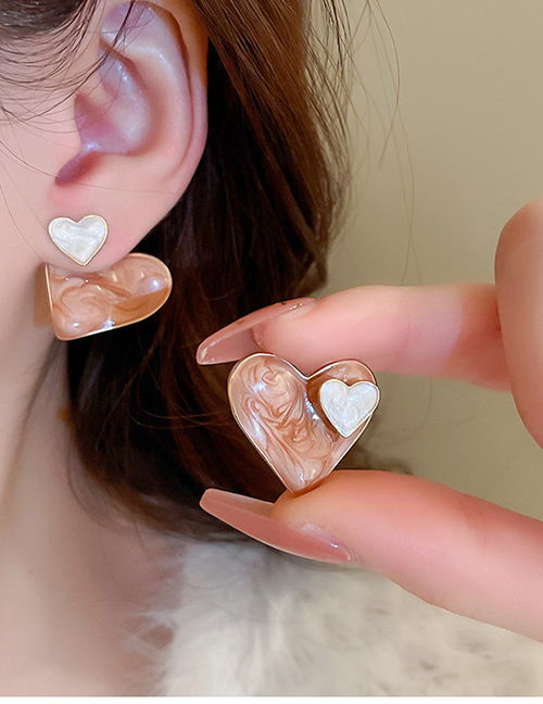 Fashion Brown Love Alloy Geometric Heart Stud Earrings