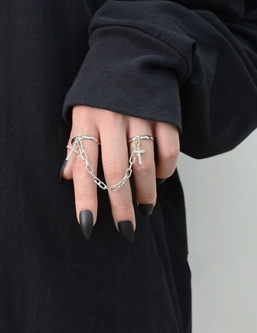 Fashion 3 Metal Chain Cross Tassel Ring