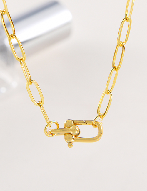 Fashion Gold Brass U-shaped Clasp Thin Chain Pendant Necklace