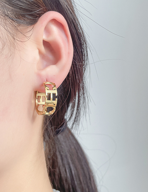 Fashion Gold Titanium Steel Hollow Letter Earrings
