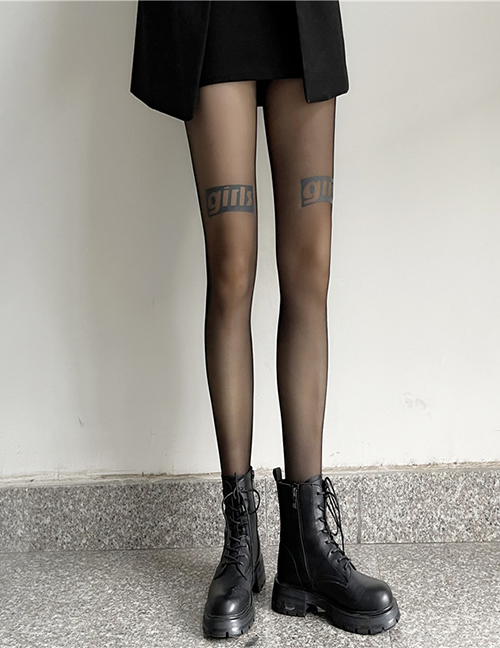 Fashion Black Letter Print Stockings