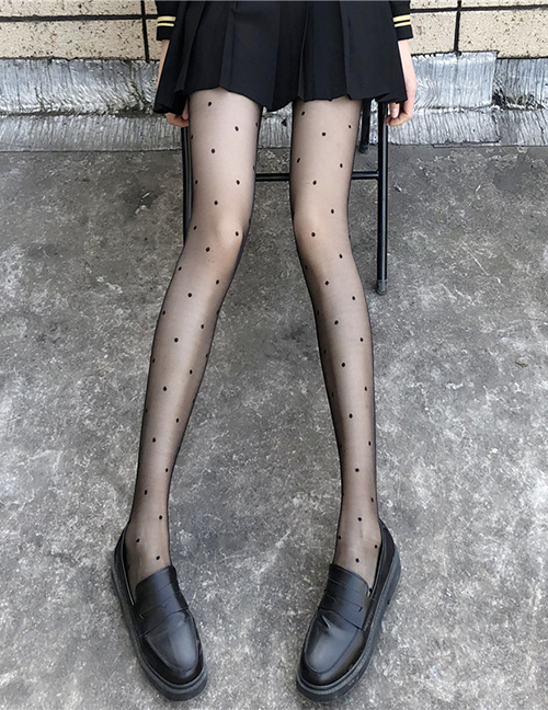 Fashion Black Corespun Polka Dot Stockings