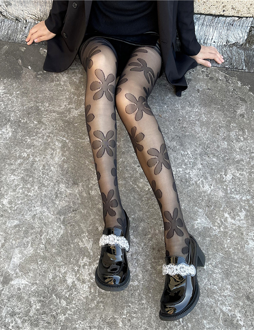 Fashion Black Floral Jacquard Stockings